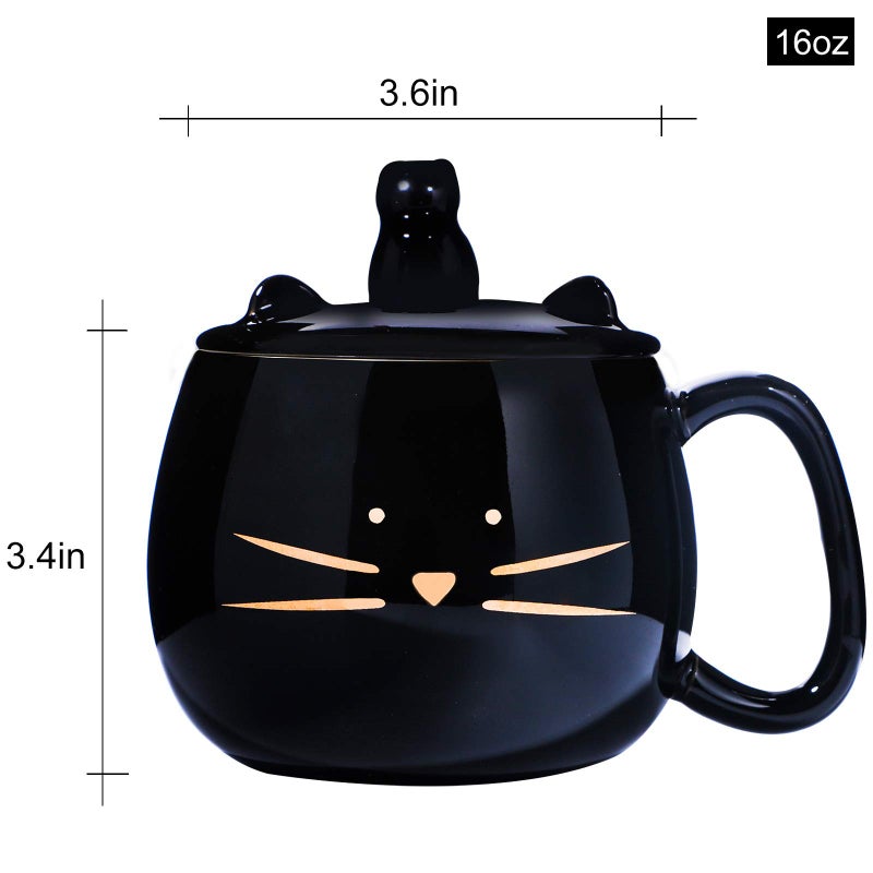 Koolkatkoo Cute Cat Coffee Mug With Cell Phone Holder Lid - Unique Ceramic Tea Porcelain Cup for Cat Lovers - Gold Black Gift for Women - Image 2